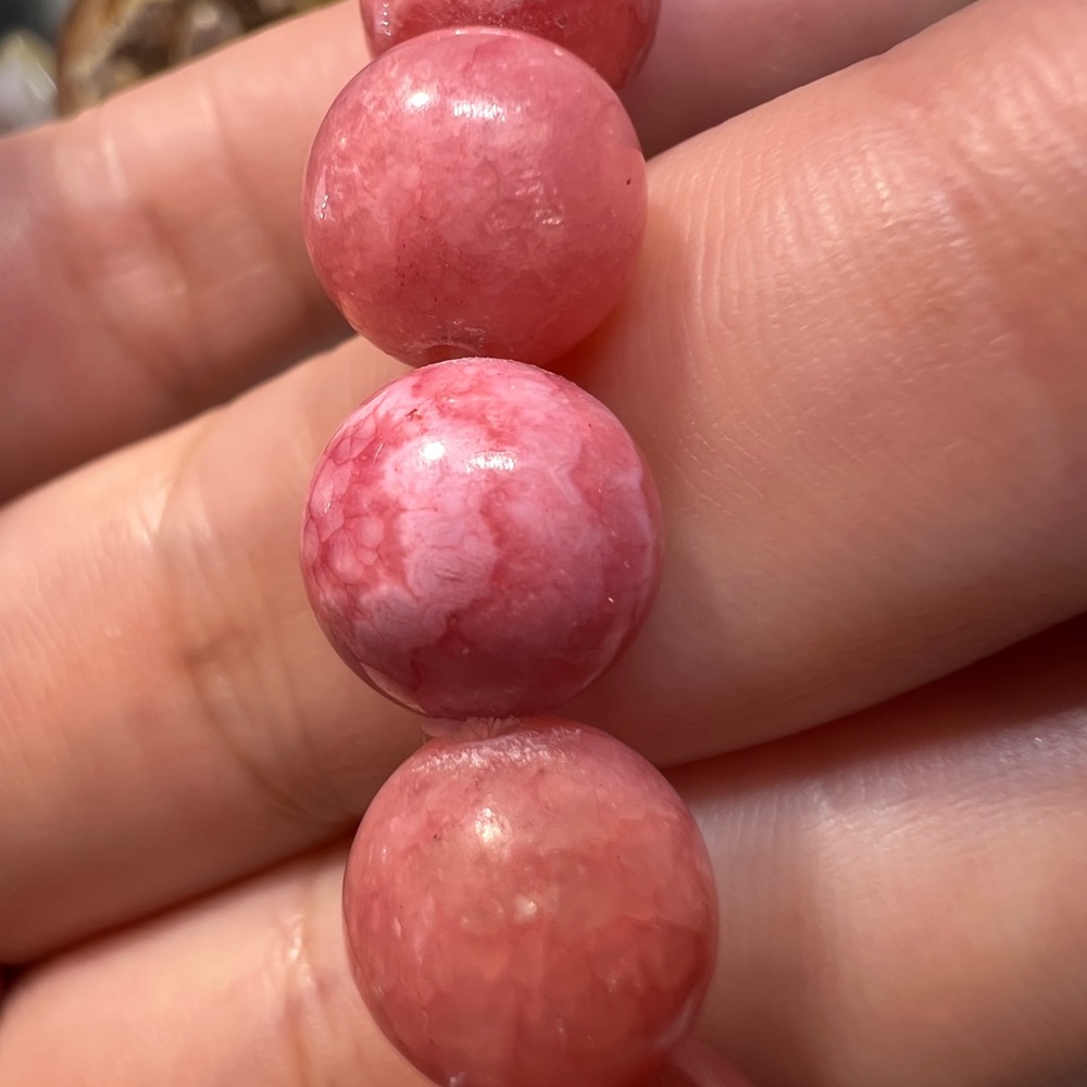 10MM Rhodochrosite Beaded Bracelet 6.76” Natural Pink Crystal Quartz Love Stone - Picture 7 of 12